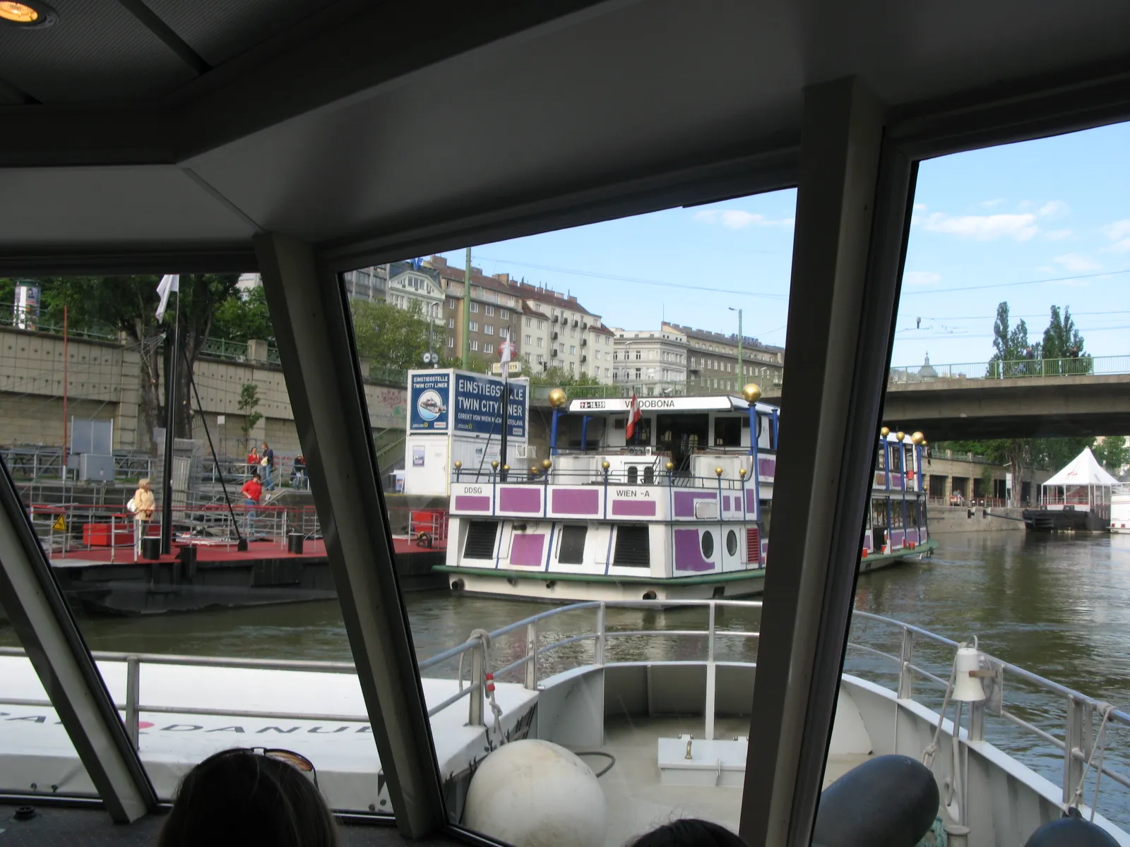 The Twin City Liner leaving the Danube Canal in Vienna for Bratislava