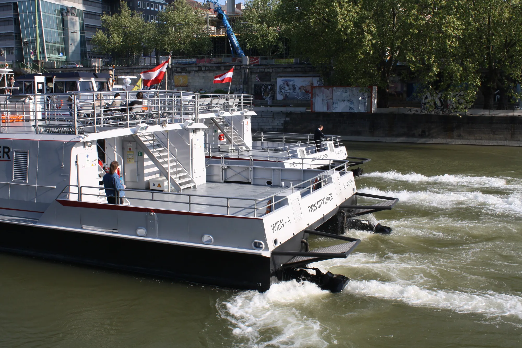 The Twin City Liner catamaran under way on the Danube between Vienna and Bratislava