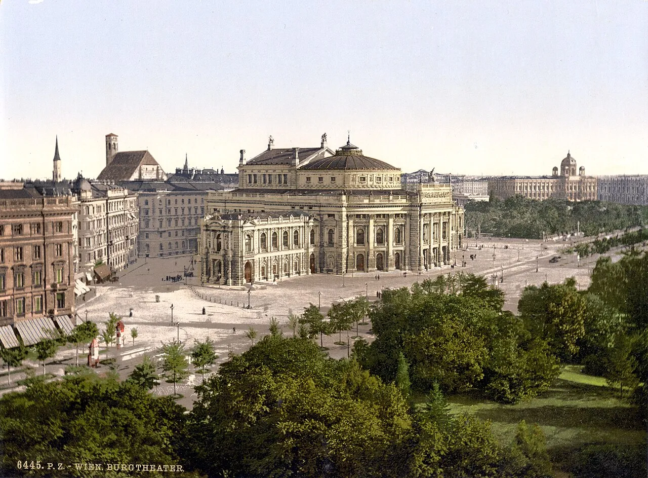 The Burgtheater and the Ring around 1900, a photochrom print