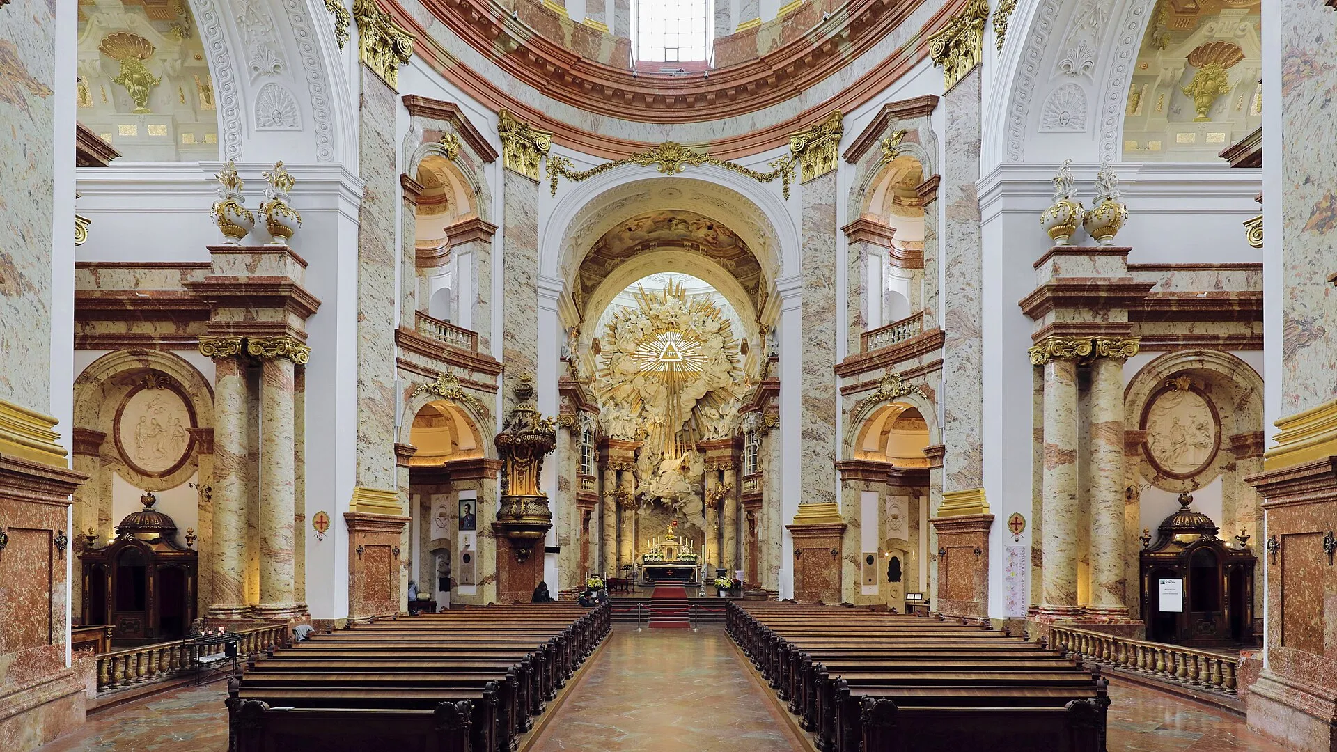 Inside the Karlskirche: the dome and the high altar
