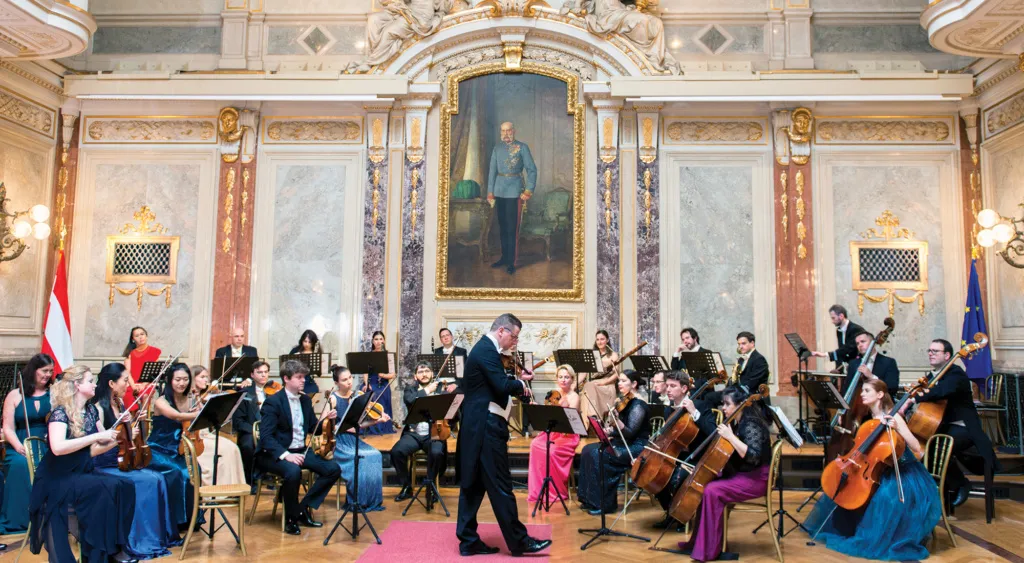 The baroque King’s Hall of the Haus der Industrie, set for a concert.