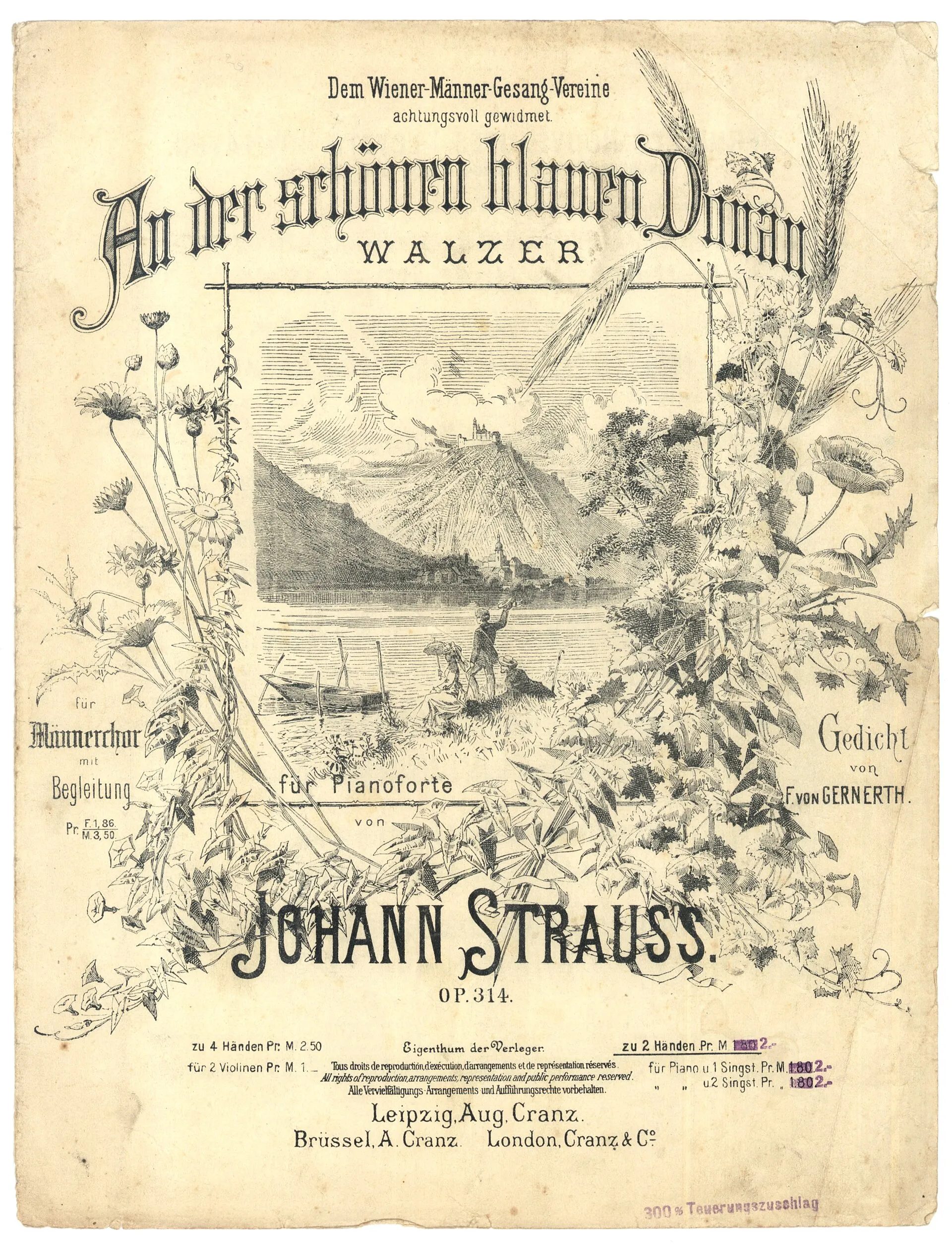 An early edition of the title page of An der schönen blauen Donau, Johann Strauss, Op. 314
